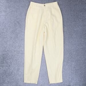 VTG 90s Womens Lizsport Linen Size 12 Butter Yellow Pleated Dress Pants